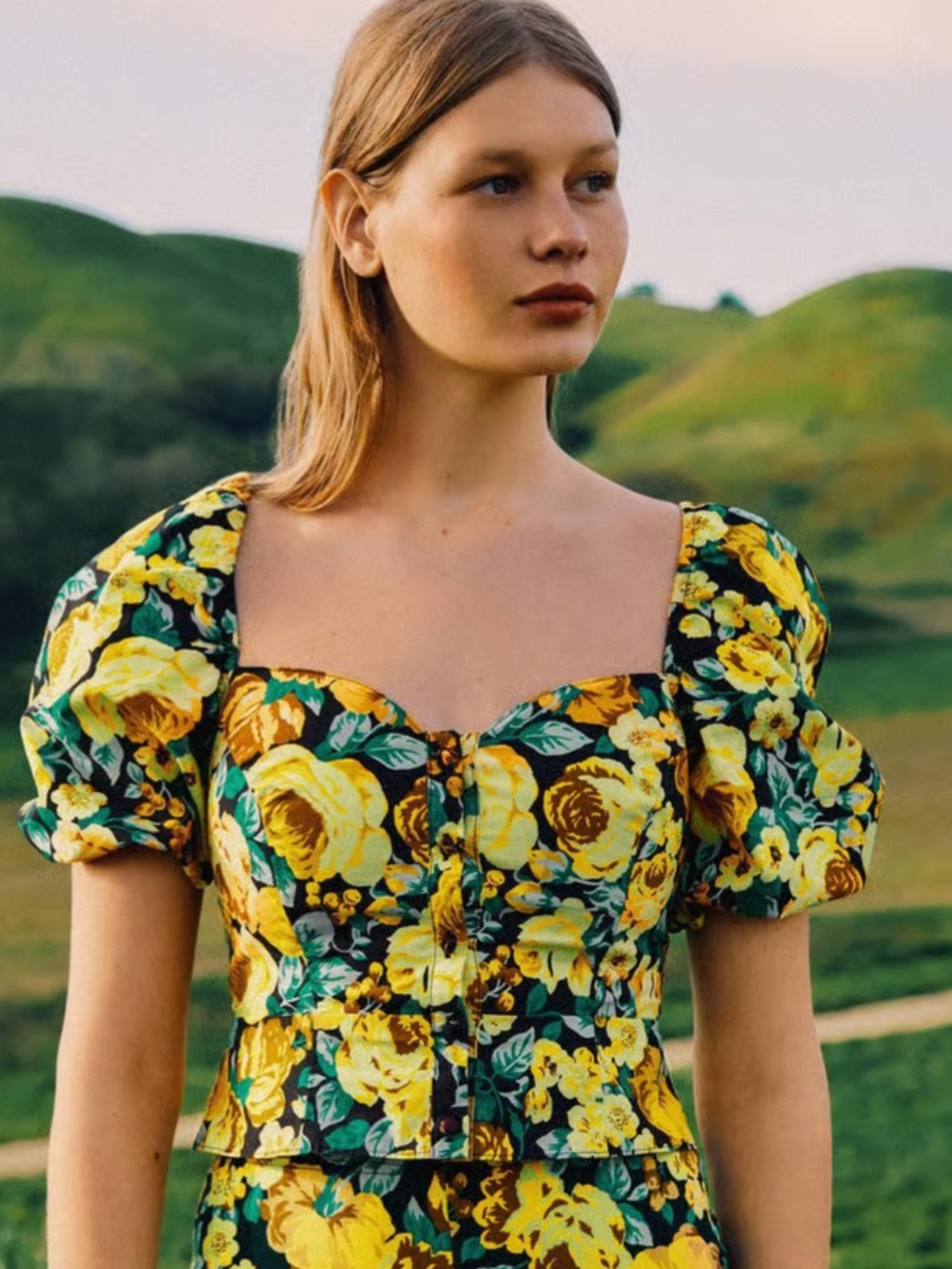 NWOT Laura Ashley x Urban Outfitters Yellow floral puff sleeve button-up blouse